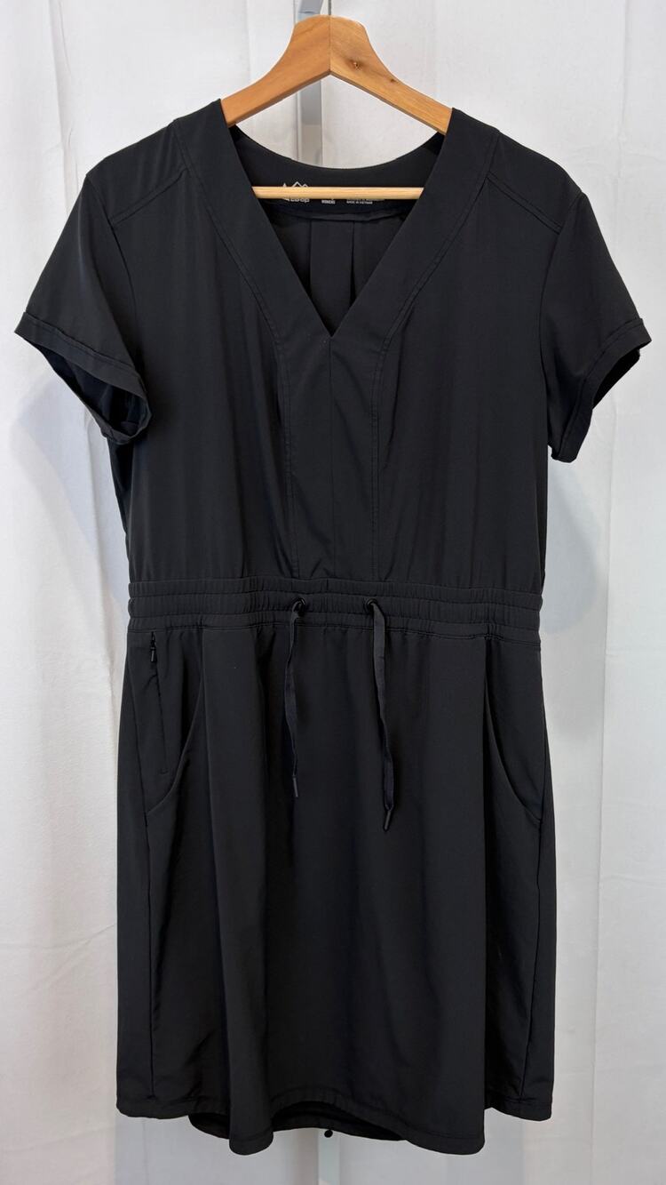 REI Co-Op Aoraki Travel Dress Short Sleeve V Neck Pockets UPF 50 Black Size L
